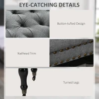 HOMCOM Mobile End of Bed Bench, Upholstered Bedroom Entryway Bench with Button-Tufted, Accent Ottoman with Nailhead Trim and Wheels, Gray(m-6)