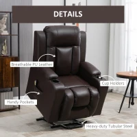 HOMCOM PU Leather Electric Power Lift Chair for Elderly Recliner Sofa with Cup Holders and Footrest (Brown)(m-7)