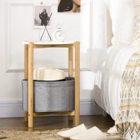 HOMCOM Round Side Table with Detachable Tray Top and Fabric Storage Basket, End Table with Bamboo Frame(m-1)