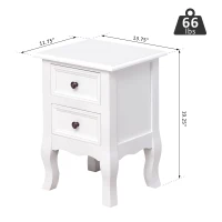 HOMCOM Set of 2 Wood Bedside Table Storage Nightstand Free Standing Cabinet Vintage Style Lamp Desk w/ Drawer White(m-3)