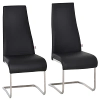 HOMCOM Set of 2 Dining Chairs High Back PU Leather Upholstered Accent Chairs for Kitchen Living Room with Cantilever Steel Frame, Black(m-2)