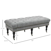 HOMCOM Mobile End of Bed Bench, Upholstered Bedroom Entryway Bench with Button-Tufted, Accent Ottoman with Nailhead Trim and Wheels, Gray(m-3)