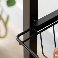 HOMCOM Industrial Kitchen Bakers Rack, Microwave Stand, Coffee Bar Station with Storage Shelves, Wire Basket, 5 Movable Hooks, Walnut(m-8)