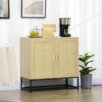 HOMCOM Wood Sideboard Accent Storage Cabinet with 2 Rattan Doors, Adjustable Shelf, and Steel Legs for Living Room Kitchen(m-1)