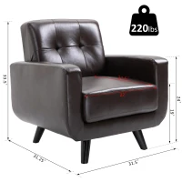 HOMCOM PU Leather Armchair Padded Accent Club Chair,  Tufted Back Wooden Seat with Armrest Living Room Furniture, 31.5" W, Brown(m-3)