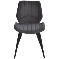 HOMCOM Modern Dining Chairs Set of 2, PU Leather Upholstered Kitchen Chair with Moulded Seats, Metal Frame, Grey(m-9)