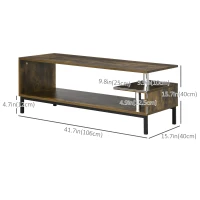 HOMCOM Modern Coffee Table, Center Table with Open Storage Compartments, Elevated Metal Legs, for Living Room, Bed Room, Brown(m-3)