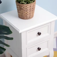 HOMCOM Set of 2 Wood Bedside Table Storage Nightstand Free Standing Cabinet Vintage Style Lamp Desk w/ Drawer White(m-6)