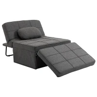 HOMCOM 3-in-1 Convertible Sleeper Sofa Bed Guest Bed Cot Lounge Chair Footstool with 5-Position Backrest Pillow, Linen Grey(m-2)