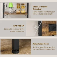 HOMCOM Kitchen Baker's Rack with Power Outlet, USB Ports, Coffee Bar Station with Adjustable Shelves, Rustic Brown(m-7)