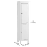 kleankin Tall Bathroom Cabinet, Freestanding Storage Organizer with Adjustable Shelves and Cupboards, 15" x 13" x 63", White(m-3)