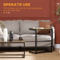 HOMCOM Nesting Tables Set of 2, Industrial Style Coffee Table Set with Metal Frame & Adjustable Foot Pads for Living Room, Bed Room, Brown(m-5)