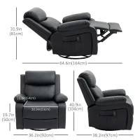 HOMCOM Deluxe Manual Recliner Electronic Massage Sofa Recliner Chair Leather Lounge Black(m-3)
