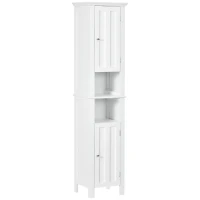 kleankin Bathroom Cabinet, Freestanding Linen Cabinet with Open Shelves, 13.8" x 11.8" x 62.4", White(m-2)
