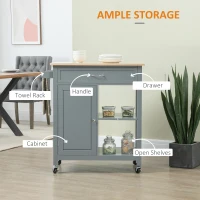 HOMCOM Rolling Kitchen Cart with Wood Top and Drawer, Kitchen Island on Wheels for Dining Room, Grey(m-4)