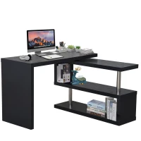HOMCOM Pivoting Hollow Core Wood Computer Desk Storage Display Shelf Bookshelf Divider Black(m-2)