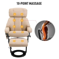HOMCOM Massage Recliner Ottoman Set Electronic Reclining Chair with Footrest 10 Vibration Motor Swivel Wood Base Beige(m-7)