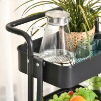 HOMCOM 3-Tier Rolling Serving Cart Utility Kitchen Trolley Storage Cart Multifunction Organizer Shelving Units with Wheels, Black(m-4)