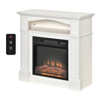 HOMCOM 32" Electric Fireplace with Mantel, Freestanding Heater with LED Log Flame, Shelf and Remote Control, 1400W, White(m-2)