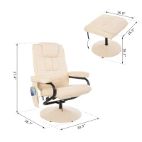 HOMCOM Massage Recliner Ottoman Set Electronic Swivel Armchair with Wrapped Base and Matched Footrest 10 Vibration Modes Beige(m-3)