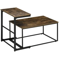 HOMCOM Nesting Tables Set of 2, Industrial Style Coffee Table Set with Metal Frame & Adjustable Foot Pads for Living Room, Bed Room, Brown(m-2)