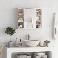 HOMCOM Wall-Mounted Bathroom Medicine Cabinet with Mirror, Over Toilet Bathroom Vanity Cabinet White & Oak(m-1)