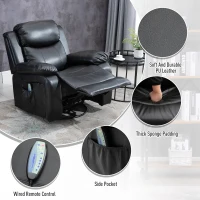 HOMCOM Deluxe Manual Recliner Electronic Heated Massage Sofa Recliner Chair Leather Lounge Black(m-7)