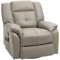 HOMCOM 8-Point Vibration Massage Recliner Chair, PU Leather Manual Reclining Sofa, Swivel Nursery Rocking Chair with Remote Control, Side Pockets, for Living Room, Grey(m-2)