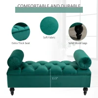 HOMCOM Upholstered Velvet Bench Button Tufted Multipurpose Shoe Stool for Living Room, Bedroom, Entryway, Green(m-4)