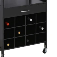 HOMCOM Rolling Kitchen Trolley Serving Cart with Drawer, Cup Holder and Wine Rack Storage Cabinet Kitchen Island Cart with Wheels, Black(m-6)