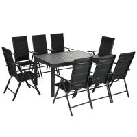Outsunny 9-Piece Patio Dining Set for 8, Outdoor Aluminum Frames Dining Furniture Set with Expandable Table, Adjustable High Back Portable Chairs and Mesh Fabric Seats, Black(m-1)