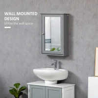 kleankin Bathroom Mirror Cabinet, Wall Mounted Medicine Cabinet with Door and Shelves, Grey(m-4)