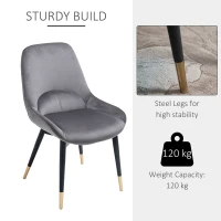 HOMCOM Mid-Century Upholstered Dining Chair Velvet-Touch Fabric Tufted Accent Chair with Metal Legs for Kitchen(m-5)