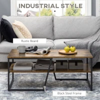 HOMCOM Industrial Coffee Table, 2-tier Center Table with Storage Shelf, Wood Look Accent Furniture with Metal Frame for Living Room, 41.7" x 21.7" x 17.7", Rustic Brown(m-4)