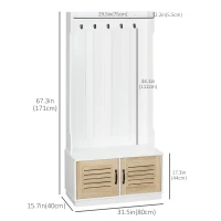 HOMCOM Modern Hall Tree, Entryway Coat Rack with Shoe Bench, 5 Hooks, Storage Shelf and Slatted Door Cabinet for Hallway, White(m-3)