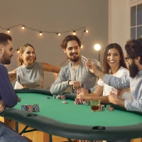 Soozier Deluxe Foldable 72" x 33" Oval Poker / Blackjack Card Game Table w/ 8 Cup Holders - Green Felt(m-2)