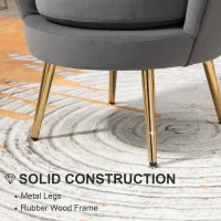 HOMCOM Modern Accent Chair, Velvet-Touch Fabric Leisure Club Chair with Gold Metal Legs for Bedroom, Grey(m-6)