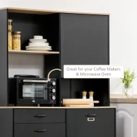 HOMCOM 71" Freestanding Kitchen Pantry, Buffet with Hutch, Modern Storage Cabinet Cupboard, Microwave Cabinet with Doors and Adjustable Shelf, Black(m-5)
