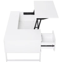 HOMCOM Foldable Wood Lift Top coffee Table Convertible Tea Desk Furniture with 2 Storage Drawer Tray White(m-6)