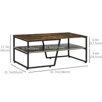 HOMCOM Industrial Coffee Table, 2-tier Center Table with Storage Shelf, Wood Look Accent Furniture with Metal Frame for Living Room, 41.7" x 21.7" x 17.7", Rustic Brown(m-3)