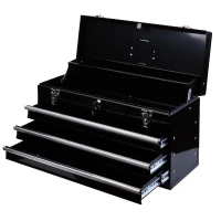 HOMCOM 3-Drawer Tool Storage Chest Steel Tool Box Organizer Portable Garage Tool Cabinet Toolbox w/ Handle Black(m-2)