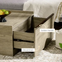 HOMCOM Coffee Table with Hidden Storage Drawers, Farmhouse Center Table for Living Room Home Office, Oak(m-4)