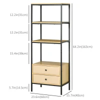HOMCOM 4-tier Storage Shelving Unit with 2 Fabric Drawers, Modern Bookshelf with Open Shelves for Living Room, Home Office, Bedroom, Oak(m-3)