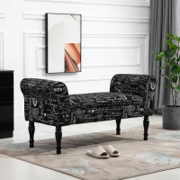 HOMCOM 51'' Armed Upholstered Fabric Bedside Bench Ottoman Footstool for Bedroom, Entryway, Living Room, Black(m-1)