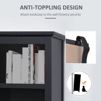 HOMCOM 3-Tier Multifunctional Bookcase, Storage Bookshelf, Display Shelves with Glass Doors, Open Compartments and Adjustable Shelves for Home Office, Living Room, Study, Black(m-7)