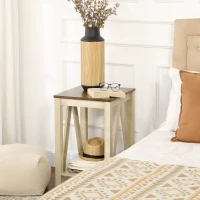 HOMCOM Farmhouse Side Table with Storage, Rustic End Table with Bottom Shelf for Bedroom, Living Room, Oak(m-7)