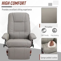 HOMCOM Manual Recliner Chair Armchair Sofa with Faux Leather Upholstered, Wood Base for Living Room Bedroom, Grey(m-7)
