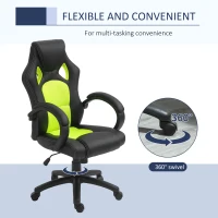 HOMCOM Racing Gaming Chair Office Chair Computer Desk Gamer Chair with Swivel Wheels, Padded Headrest, Tilt Function, Green(m-6)