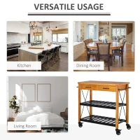 HOMCOM 46" Rolling Kitchen Cart Island on Wheels Trolley, Cabinet with 2 Drawers, Storage Shelf, Natural Rubberwood Top, Black(m-6)