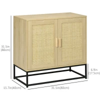 HOMCOM Wood Sideboard Accent Storage Cabinet with 2 Rattan Doors, Adjustable Shelf, and Steel Legs for Living Room Kitchen(m-3)